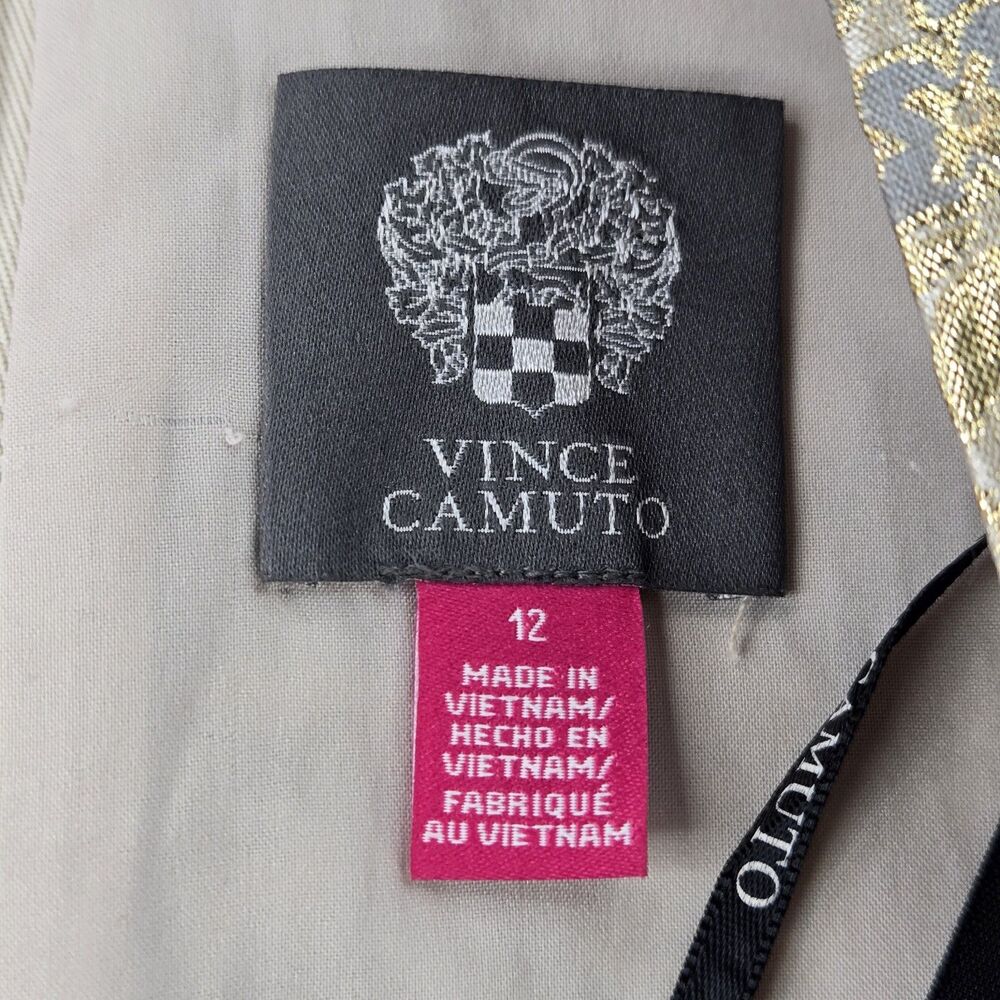 Vince Camuto Metallic Floral Jacquard Fit & Flare Dress Gold Gray 12 NWT - Picture 14 of 15